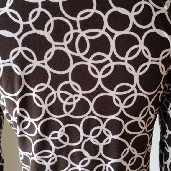 Y2k VNTG Brown Top Sz M GEOMETRIC V-Neck Wrap 3/4 Sleeve Babydoll Retro Artsy - Picture 8 of 8